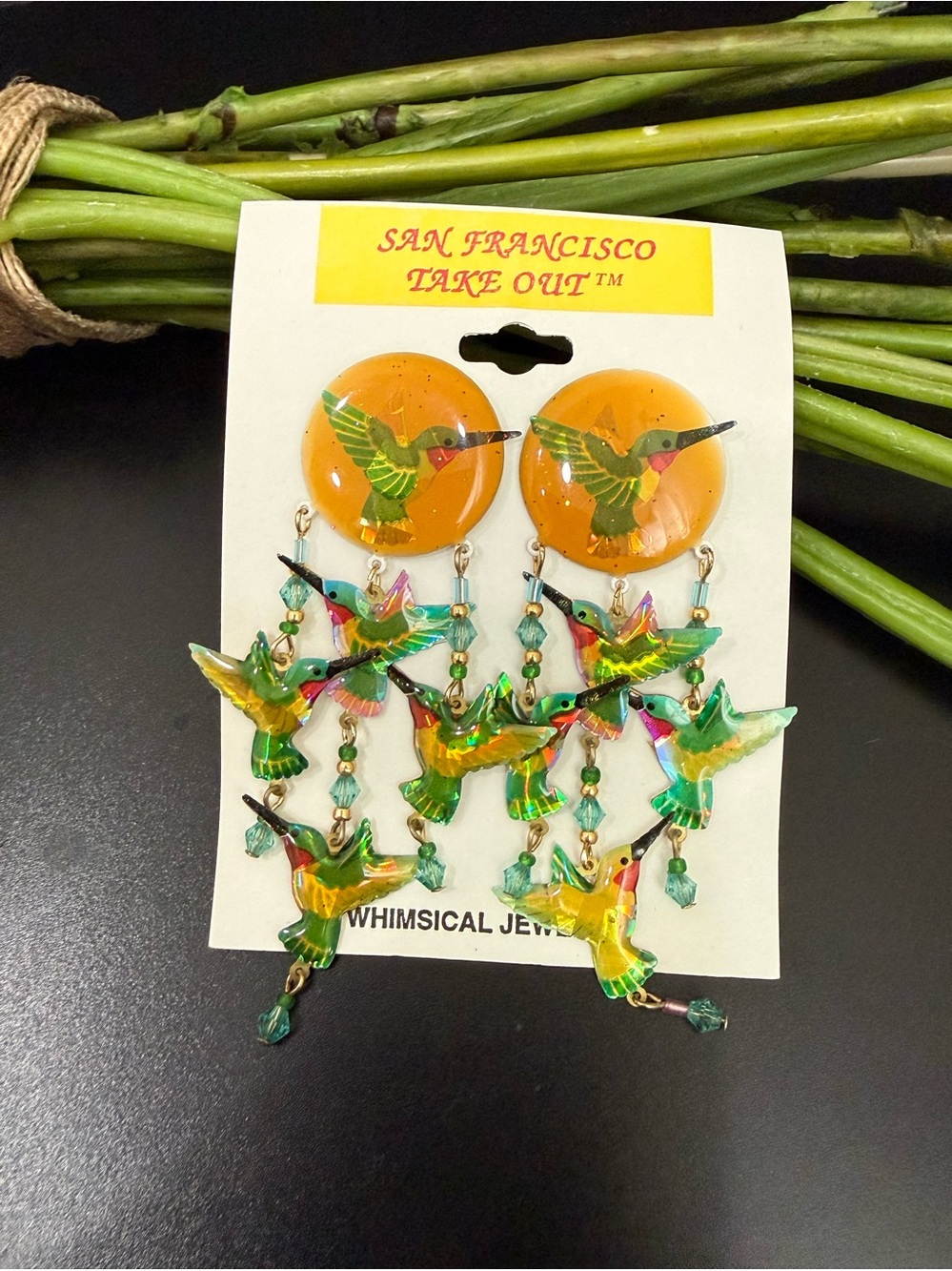 San Francisco Take Out Hummingbird Whimsical Jewelry Earrings